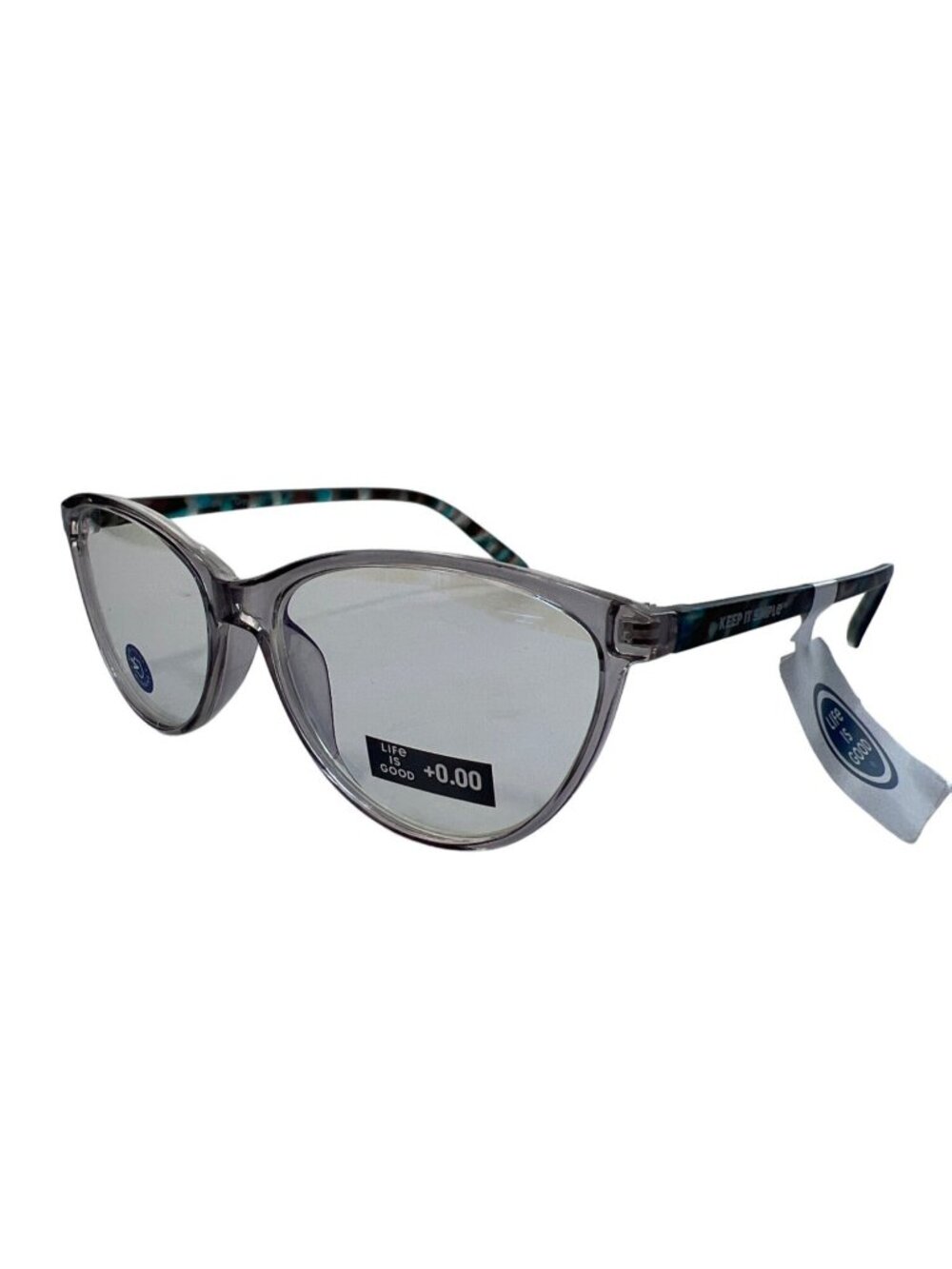 Life Is Good Austen Reading Eyeglasses +0.00 Blue Light Blocking Grey Frame NEW